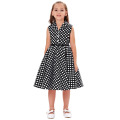 Grace Karin Kinder Vintage 50er Kleid Mädchen Retro Vintage Sleeveless Revers Kragen Schwarzes Kleid mit weißen Tupfen CL009000-1